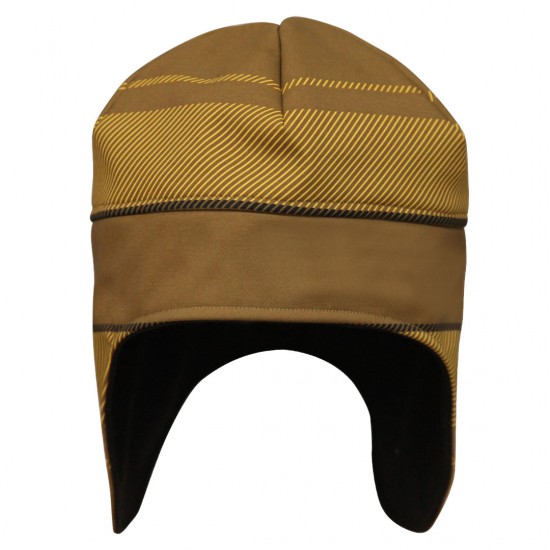 防風蓋耳帽 - 黃底棕倾斜線