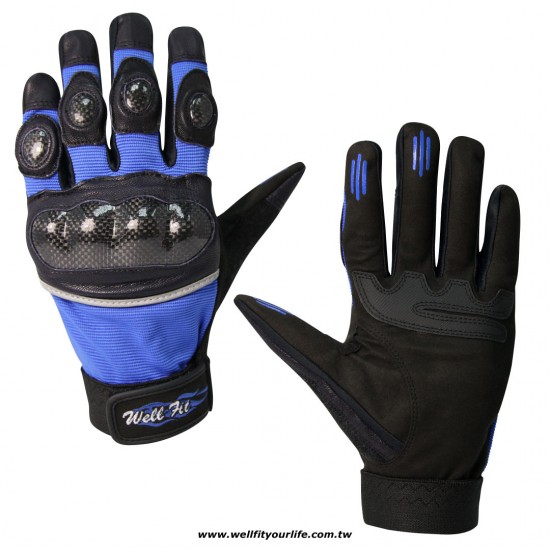 碳纖維皮革重機手套 - 藍色